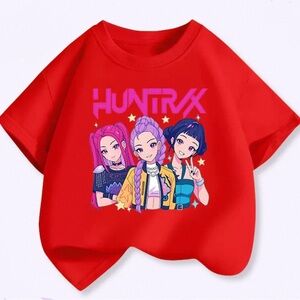 Girls' Red Graphic Tee - Anime Trio Print